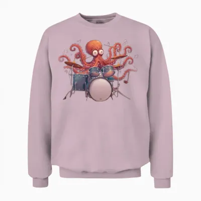 Octopus Playing Drums Unisex Sweatshirt - Light Pink