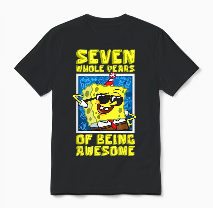 Mademark X Spongebob Squarepants - Spongebob Seven Years of Being Awesome Boy 7th Birthday Gift Unisex T-Shirt in Black