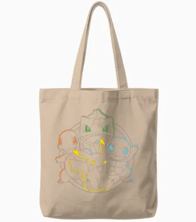 Pokémon - Pikachu Charmander Bulbasaur Squirtle Kanto Circle Tote Bags - Natural
