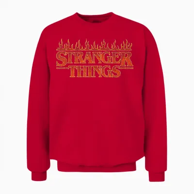 Stranger Things Vintage Flaming Logo T-Shirt, Black, S Unisex Sweatshirt - Red