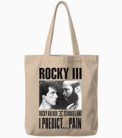 Rocky Iii I Predict Pain Rocky vs Clubber Lang Panel T-Shirt, Grey, S Tote Bags - Natural