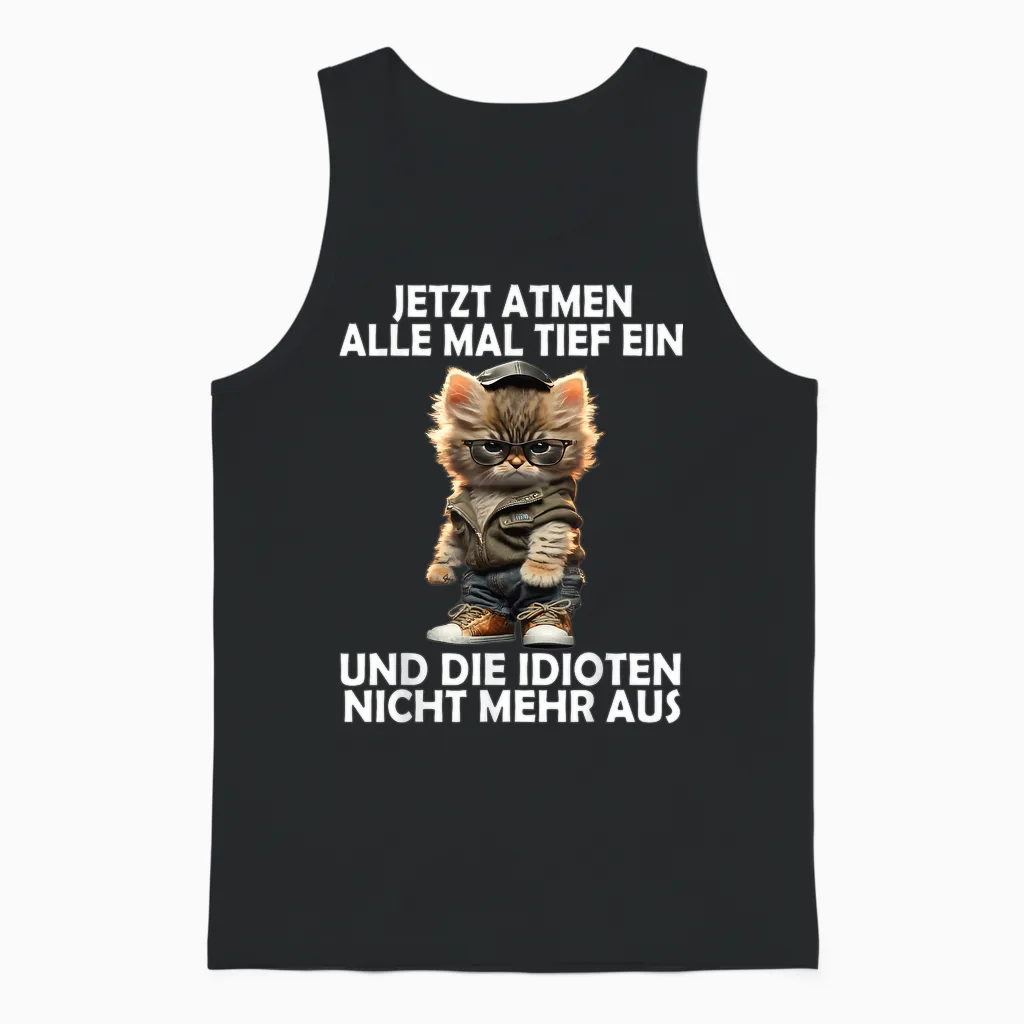 Now Breathe All Deep a Cat Funny Men Women Cats T-Shirt, Black Unisex Tank Top in Black