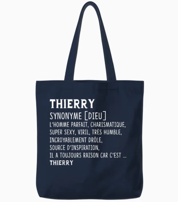 Man Humor Name Custom Thierry Definition T-Shirt, Black, S Tote Bags in Navy