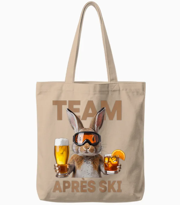 Team Après Ski Funny Rabbit Skiing Beer Cocktail Party Tote Bags in Natural