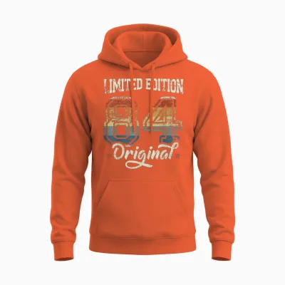 40th Birthday Man Woman 40 Years 1984 Decorative Funny Gift T-Shirt, Black Unisex Hoodie - Orange