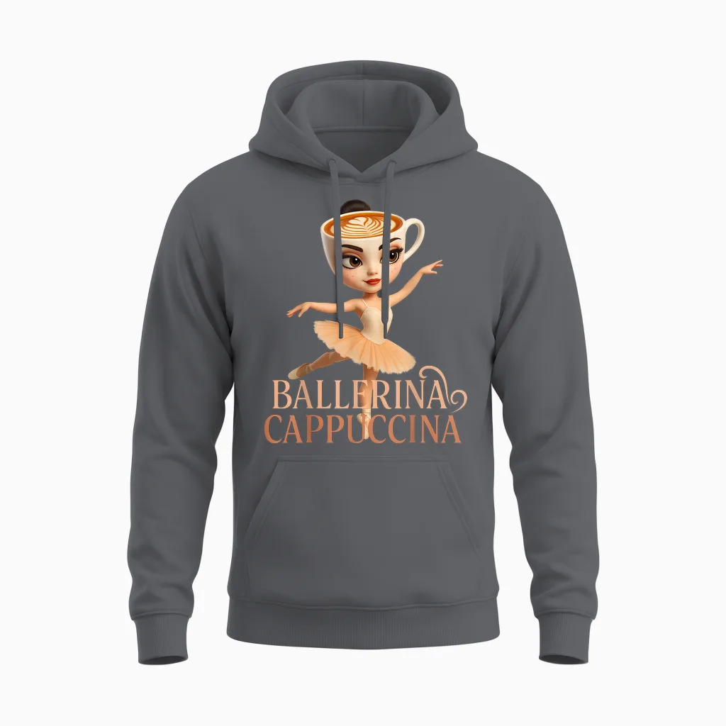 Ballerina Cappuccino Brainrot Unisex Hoodie in Charcoal
