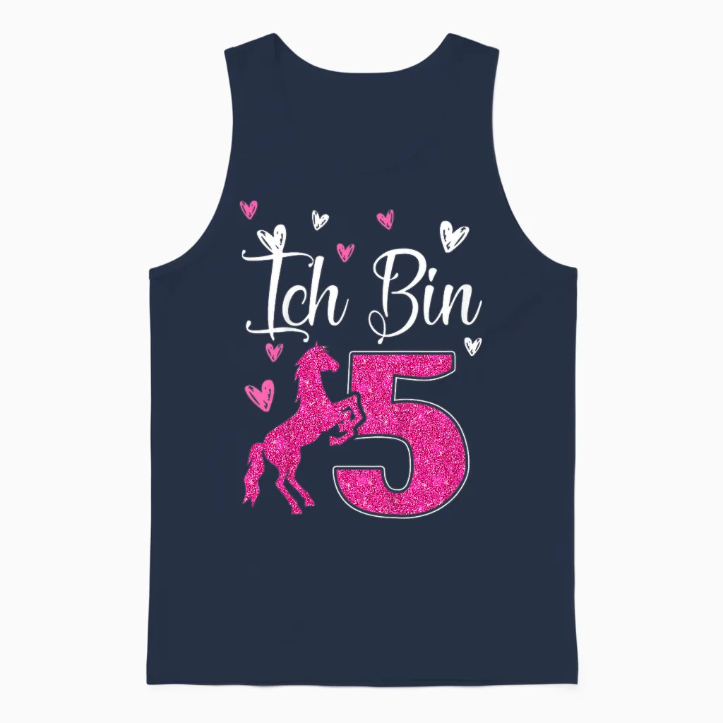 Kids 5th Birthday Horse Gift Horse Girl Cute 5 Years Old T-Shirt, Black Unisex Tank Top in Navy