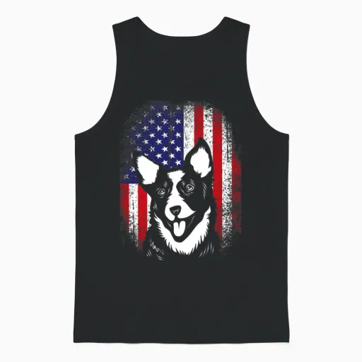 4th of July Us Flag Cute Australian Cattle Dog Unisex Tank Top in Black