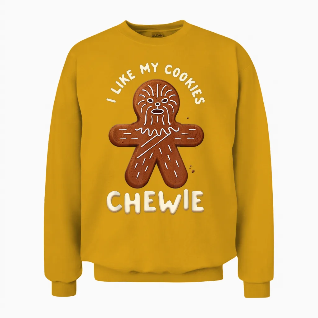 Star Wars Funny Holiday Gingerbread I Like My Cookies Chewie Unisex Sweatshirt in Gold