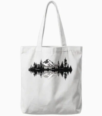 Mountain Landscape Reflection Forest Trees Outdoor Wildlife Tote Bags - White