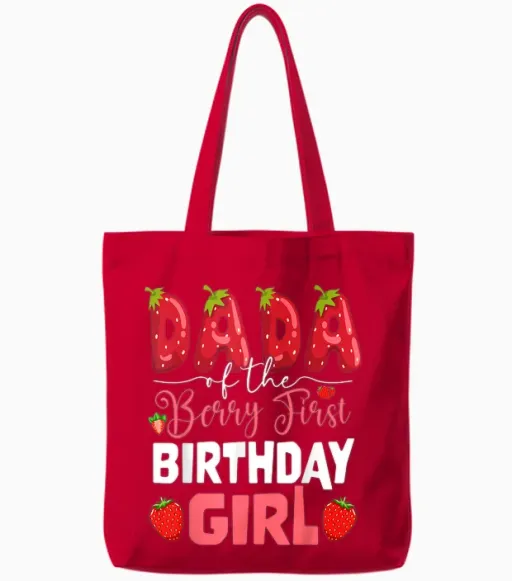 Dada of the Berry First Birthday of Girl Strawberry Dad Tote Bags - Red