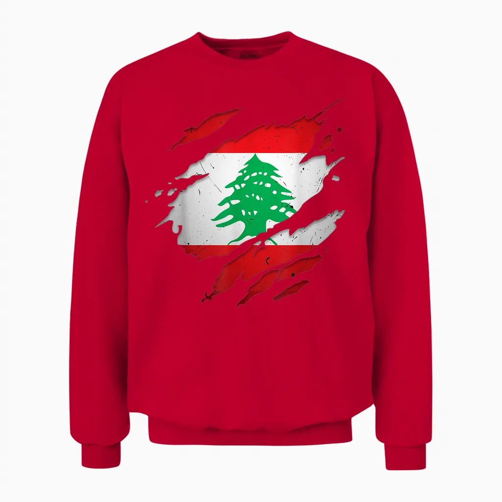 Stolze Libanesische Hemden | Zerrissene Libanon-Flagge Unisex Sweatshirt in Red