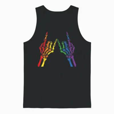 Skeleton Rock Hand Lgbt-Q Cool Rainbow Flag Gay Pride Ally Unisex Tank Top - Black