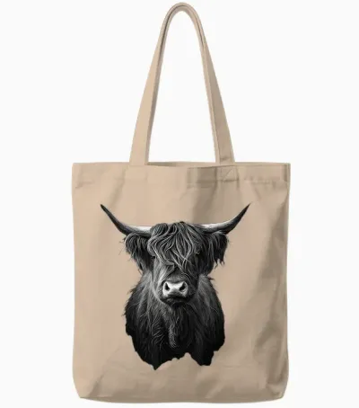 Scottish Highland Cattle Highland Cattle Gift Farmer T-Shirt, Black Tote Bags - Natural