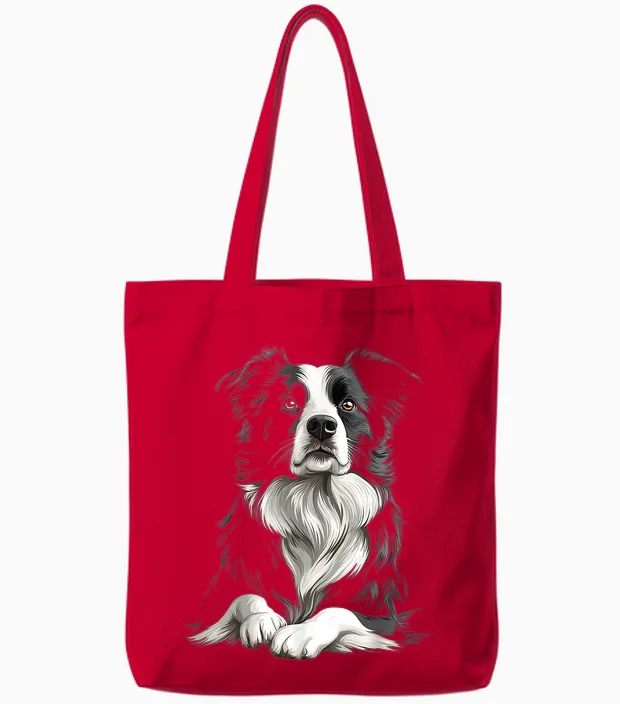 Border Collie Dog Border Collie T-Shirt, Black, S Tote Bags in Red
