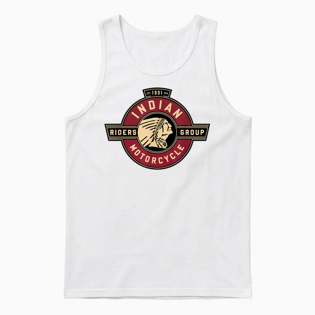 Group Vintage Indian Riders T-Shirt, Black Unisex Tank Top in White