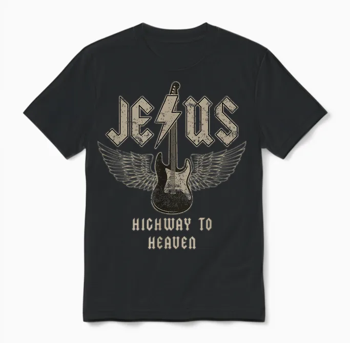Jesus Rock and Roll Christian Music Worship Bible Verse Unisex T-Shirt in Black