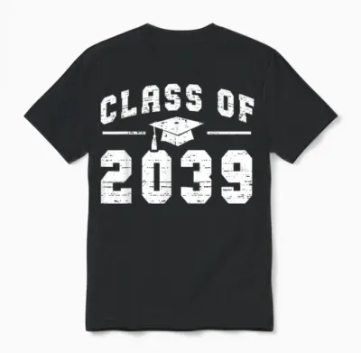 Class of 2039 Grow with Me First Day of School Graduation Unisex T-Shirt - Black
