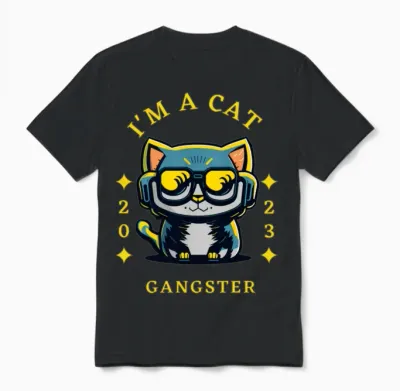 Cat Gangster Retro Unisex T-Shirt - Black