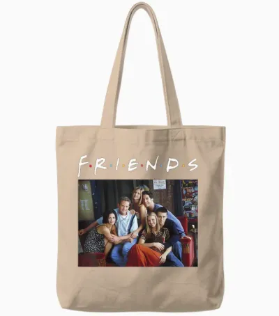 Friends Classic Logo Group Portrait T-Shirt Small Tote Bags - Natural