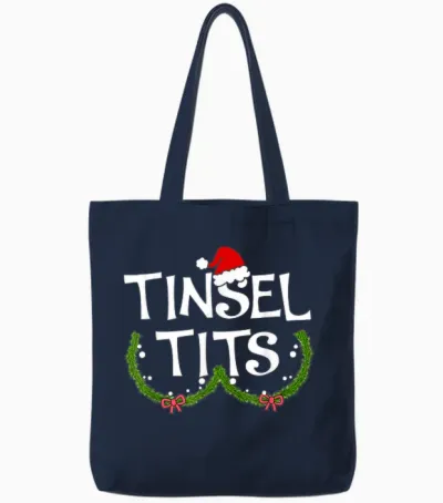 Funny Tinsel Tits Matching Jingle Balls Christmas Couples Tote Bags - Navy