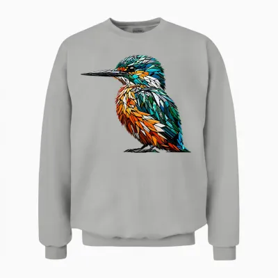 Polygon Art Kingfisher Kingfishermen T-Shirt, Black, S Unisex Sweatshirt - Ash