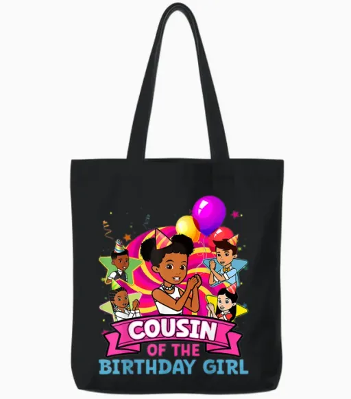 Cousin of Birthday Girl Gracie Pink Doll Family Decorations Tote Bags - Black