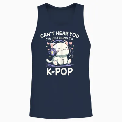 Korean Cat Can Not Hear You I Hear K-Pop Unisex Tank Top - Navy