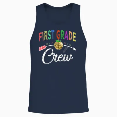 First Grade Crew Teacher S Back to School Leopard Unisex Tank Top - Navy