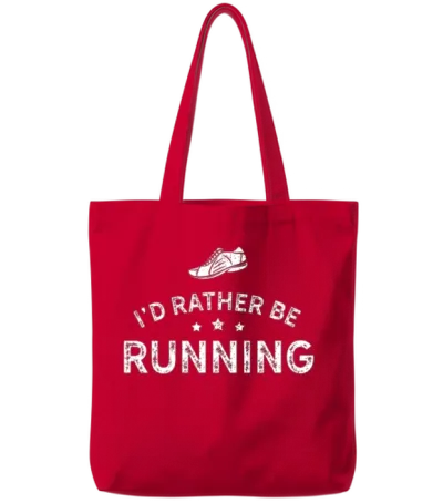 Running Design Id Rather Be Running White Cross Country Fitness Funny Gift Tote Bags - Red