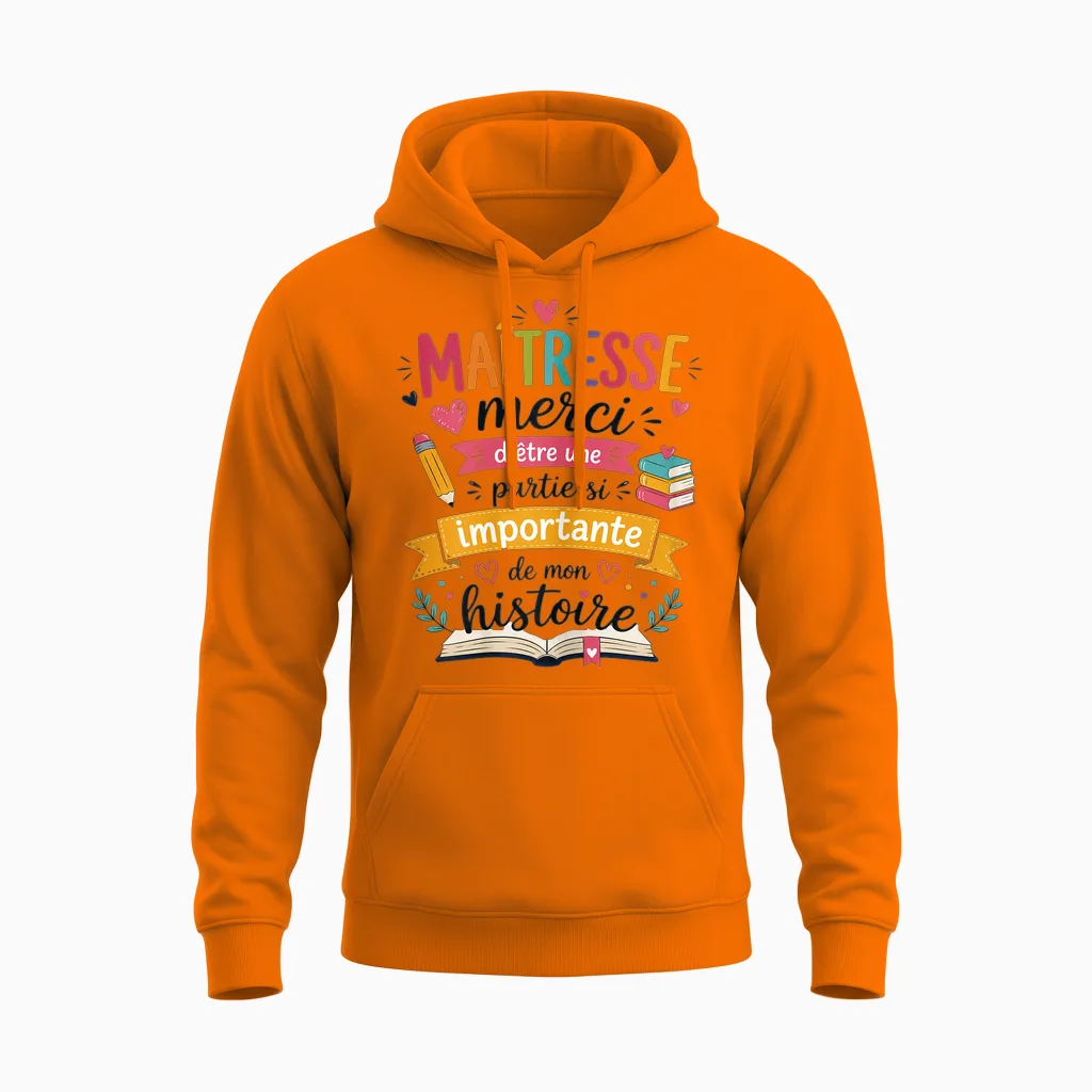 Cadeau Maîtresse école Fin Année Enseignante Original Merci Unisex Hoodie in Safety Orange