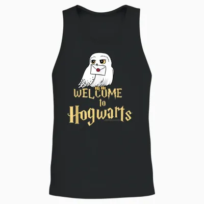 Harry Potter Hedwig Welcome to Hogwarts T-Shirt, Black Unisex Tank Top - Black