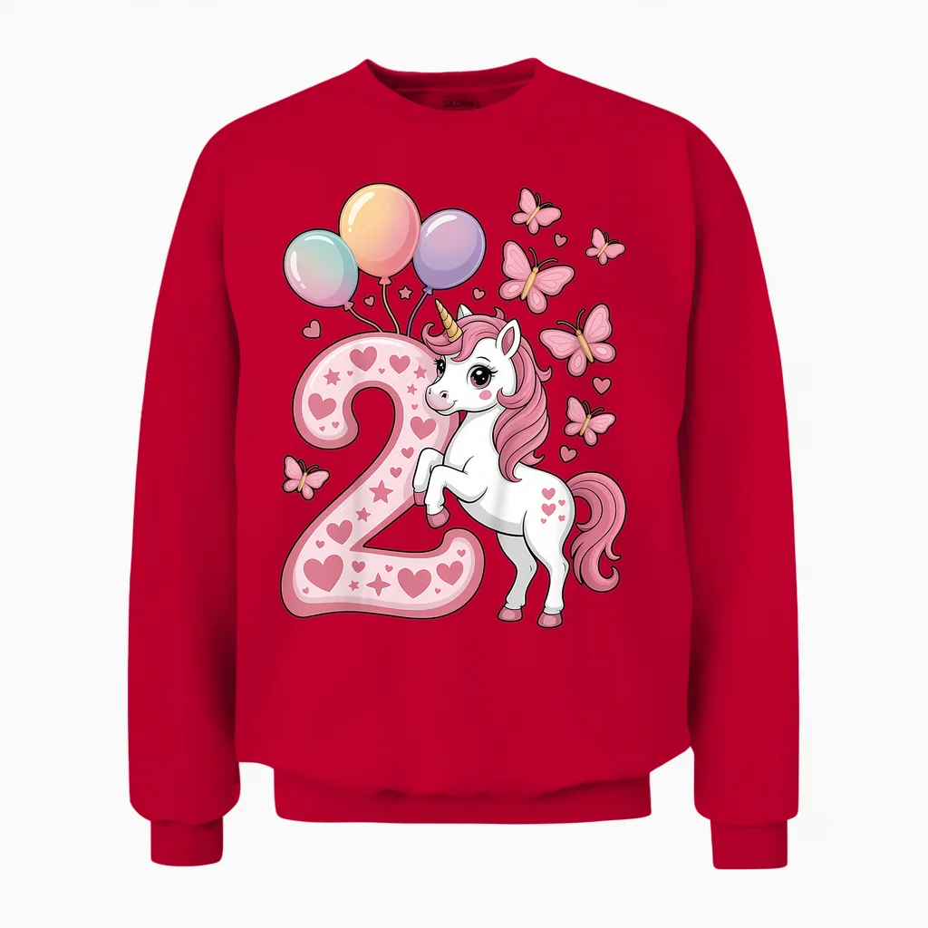 Einhorn 2. Geburtstag Mädchen 2 Jahre Alt Pferde Ich Bin 2 Unisex Sweatshirt in Red