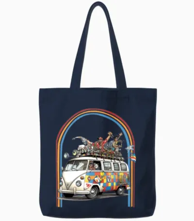 Racing Hippie Van Retro Tote Bags - Navy