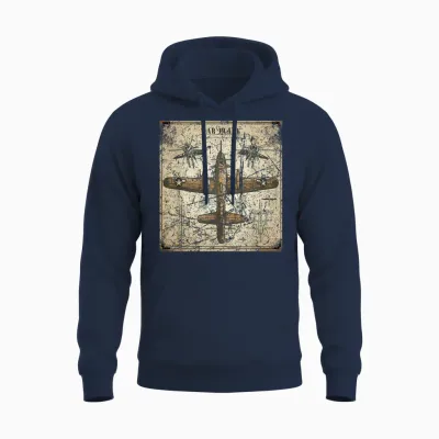 Retro War Plane Ww2 Shirt Blueprint World War 2 Unisex Hoodie - Navy