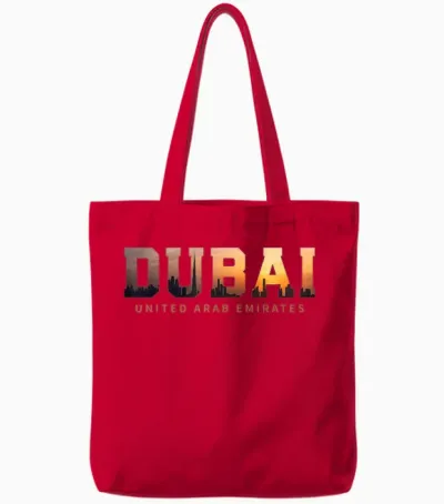 Vintage Dubai United Arab Emirates Iconic Skyline Silhouette Souvenir T-Shirt, Black, S Tote Bags - Red