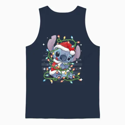 Disney Lilo & Stitch Christmas Tangled Lights Portrait Unisex Tank Top - Navy