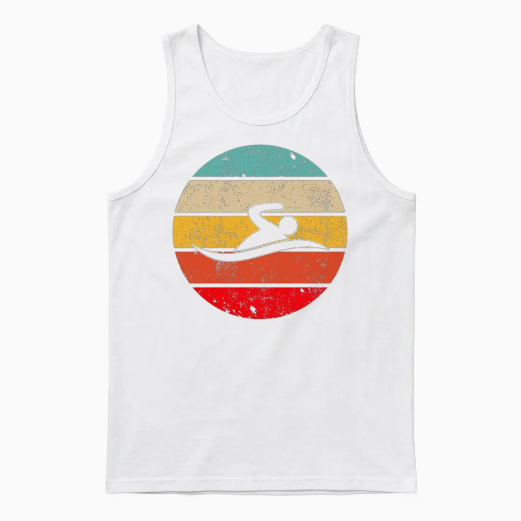 Swimming Retro Unisex Tank Top in White