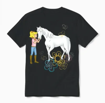 Bibi and Tina 'sabrina with Bibi and Flowers' Unisex T-Shirt - Black