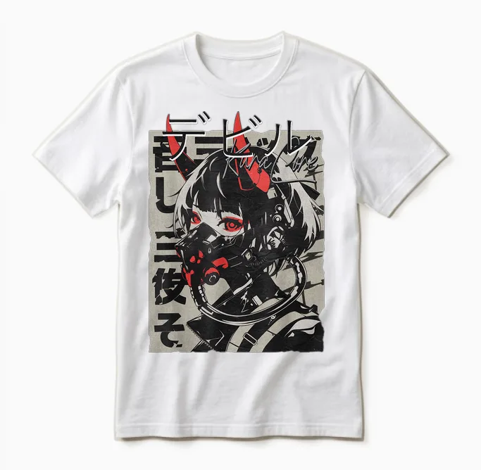 Anime Manga Streetwear Cyberpunk Aesthetic Techwear Harajuku T-Shirt, Black Unisex T-Shirt in White