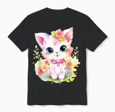 Süßes Farbenfrohe Katzen Liebhaber Outfits Baby Katze Mit Blumen Süße Katzen Kätzchen Mädchen Tochter Unisex T-Shirt - Black