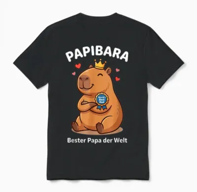 Papibara Capybara Papa Vatertag Lustiger Bester Vater Lustig Unisex T-Shirt - Black