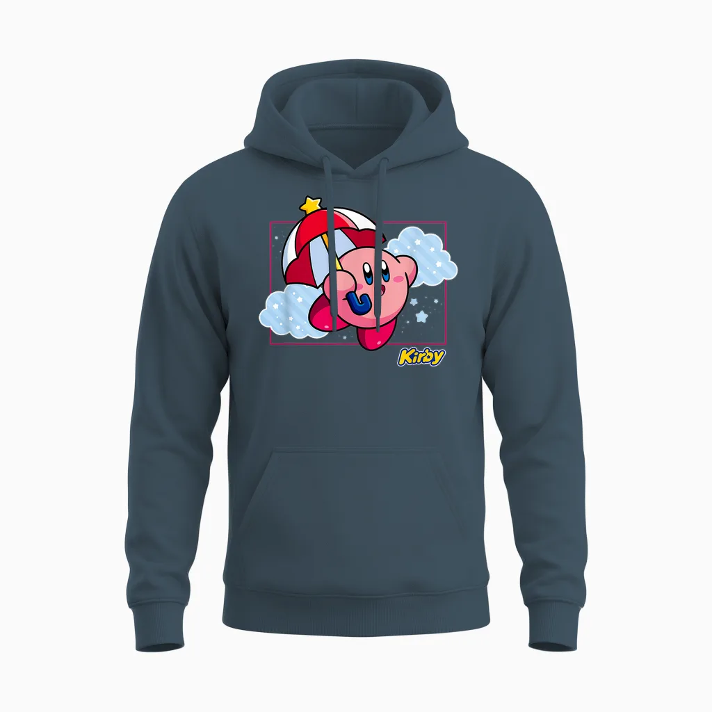 Kirby Magical Umbrella Pastel Cloudy Panel Unisex Hoodie in Dark Heather