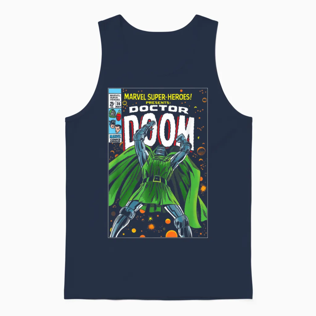 Marvel Super Heroes Doctor Doom Retro Vintage Comic Cover Unisex Tank Top in Navy