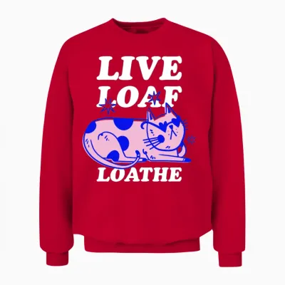 Cool Cat Retro Doodle Unisex Sweatshirt - Red
