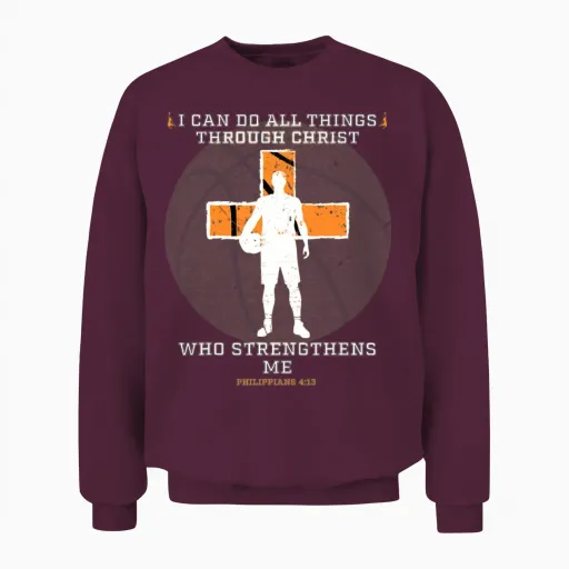 Christian Basketball Shirt Bible Verses Religious Unisex Sweatshirt in Maroon