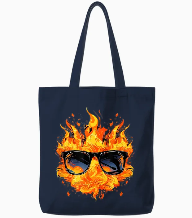 Cool Fire and Flames Glasses T-Shirt, Black Tote Bags in Navy