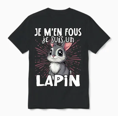 Je M'en Fous Je Suis Un Lapin Cute Rabbit T-Shirt, Black, S Unisex T-Shirt - Black