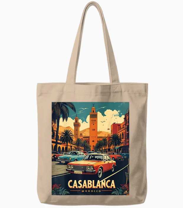 Casablanca Morocco Vintage 80s Retro Style Tote Bags in Natural