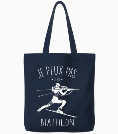 J'peux Pas J'ai Biathlon T-Shirt Gift Humour Sport T-Shirt, Black, S Tote Bags - Navy